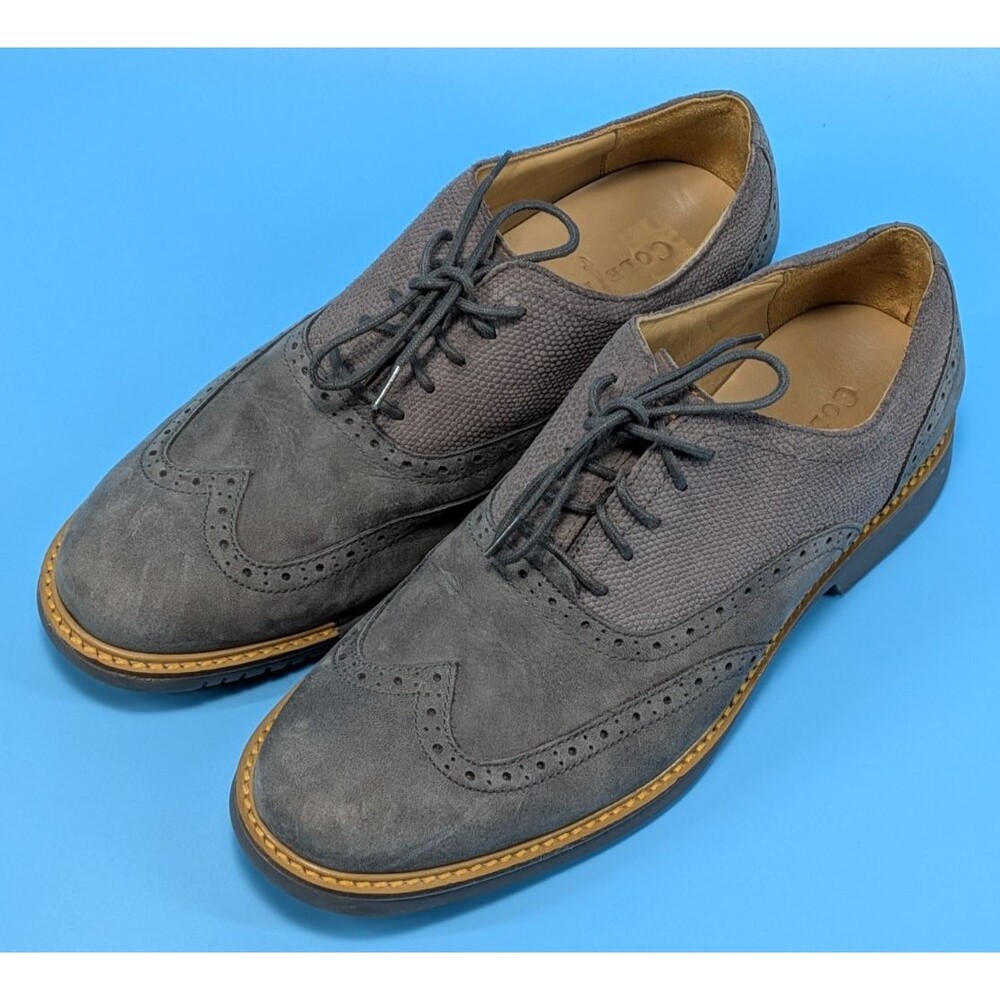 Cole Haan Men’s 8M Gray Suede Wingtip Oxford Dress Shoes Rubber Sole